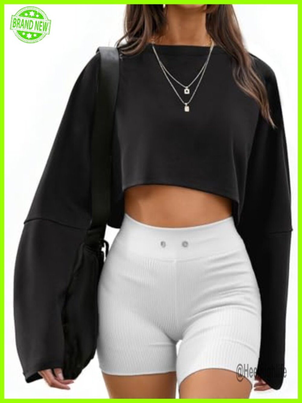 Cropped Sweatshirt Long Sleeve Batwing Crewneck Pullover